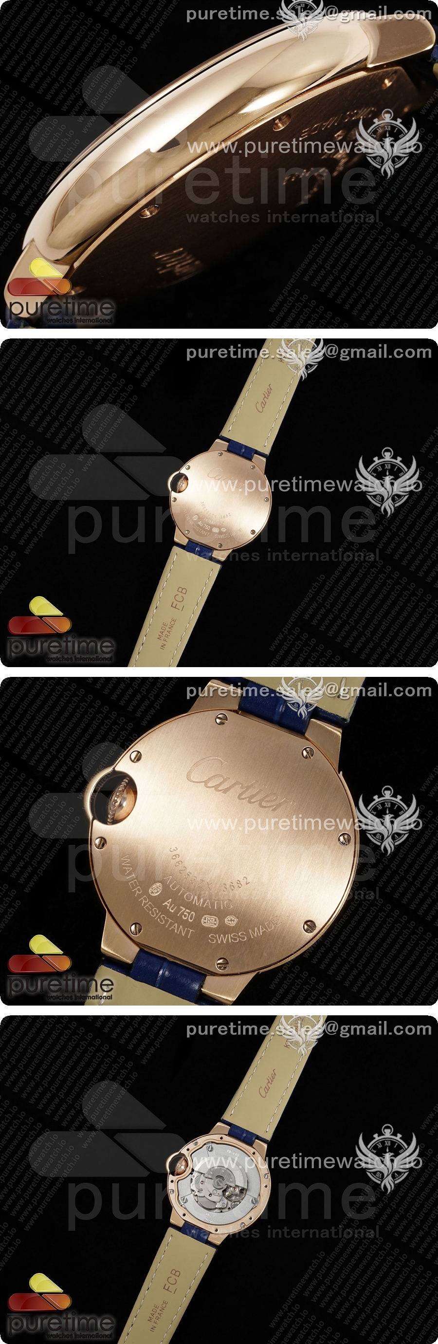 까르띠에 발롱 블루 33mm 로즈골드 AF 1:1 베스트 에디션 실버 텍스처 다이얼 블루 가죽 스트랩 론다 쿼츠 상세이미지 4