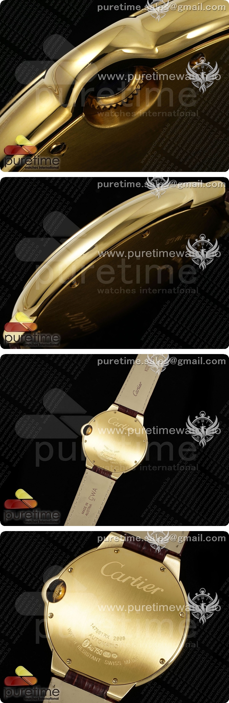 까르띠에 발롱 블루 42mm 옐로우 골드 AF 1:1 베스트 에디션 화이트 텍스처 다이얼 브라운 가죽 스트랩 A2824 V5 상세이미지 4