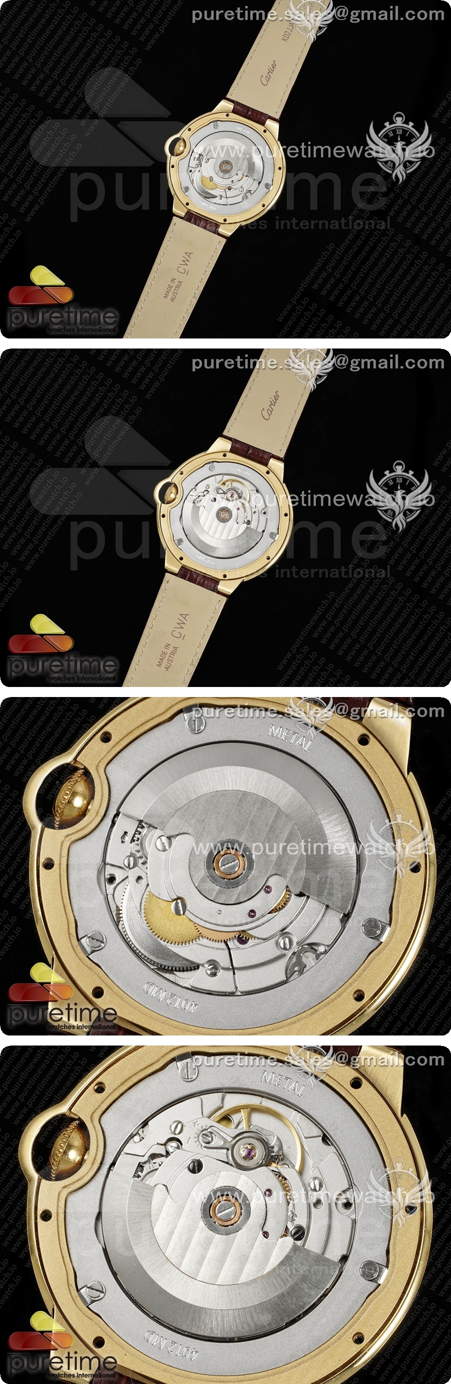 까르띠에 발롱 블루 42mm 옐로우 골드 AF 1:1 베스트 에디션 화이트 텍스처 다이얼 브라운 가죽 스트랩 A2824 V5 상세이미지 5