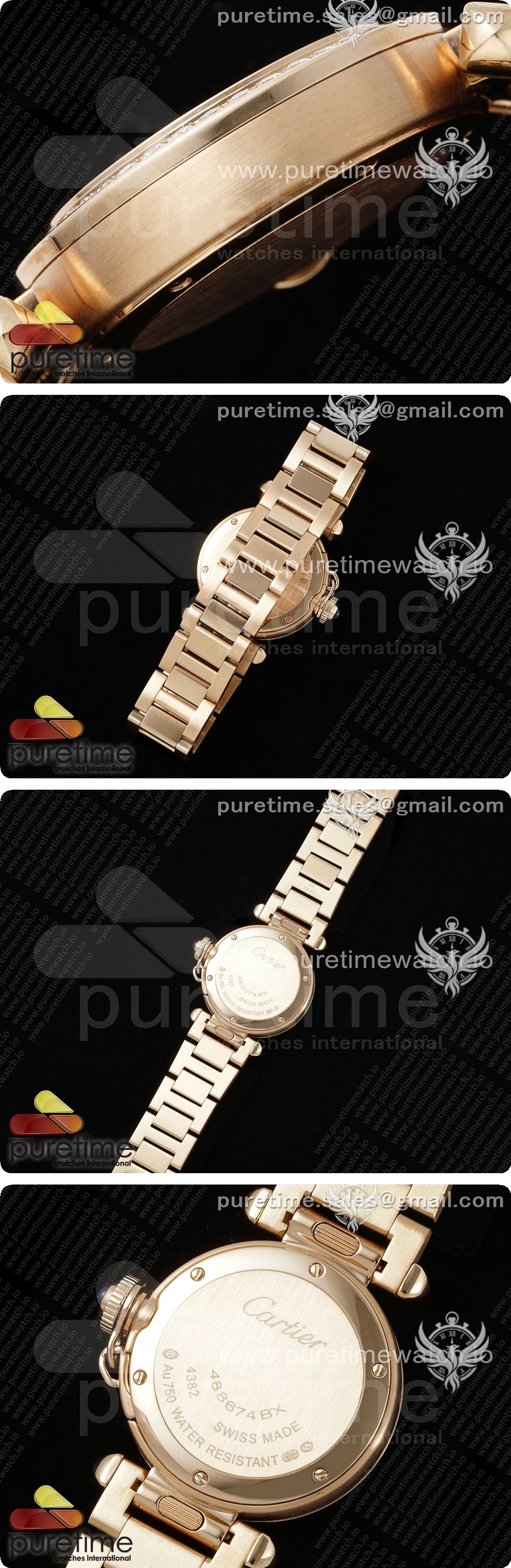 까르띠에 파샤 30mm 로즈골드 AF 1:1 베스트 에디션 화이트 텍스처 다이얼 다이아몬드 베젤 RG 브레이슬릿 Jaq 쿼츠 상세이미지 4