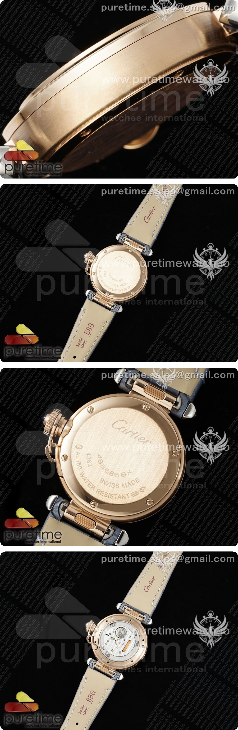 까르띠에 파샤 30mm RG AF 1:1 베스트 에디션 화이트 텍스처 다이얼 블루 가죽 스트랩 Jaq 쿼츠 상세이미지 4