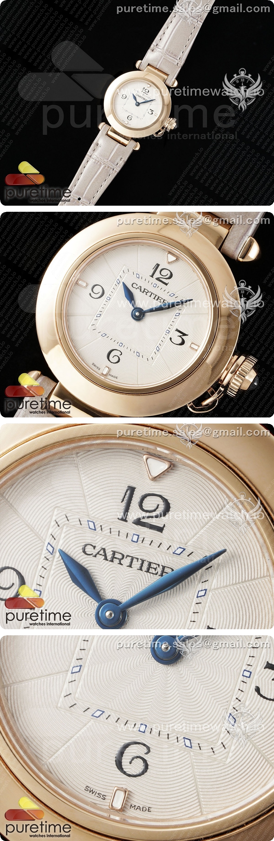 까르띠에 파샤 30mm 로즈골드 AF 1:1 베스트 에디션 화이트 텍스처 다이얼 그레이 가죽 스트랩 Jaq 쿼츠 상세이미지 2