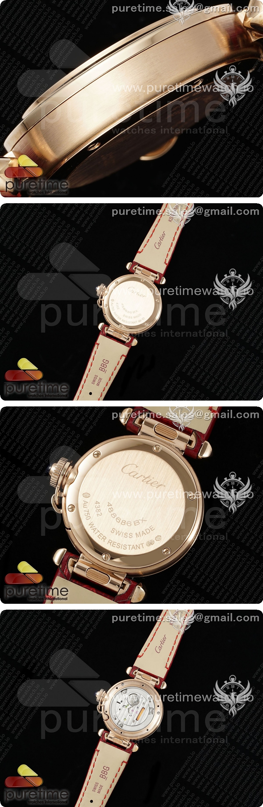 까르띠에 파샤 30mm 로즈골드 AF 1:1 베스트 에디션 화이트 텍스처 다이얼 레드 가죽 스트랩 Jaq 쿼츠 상세이미지 4