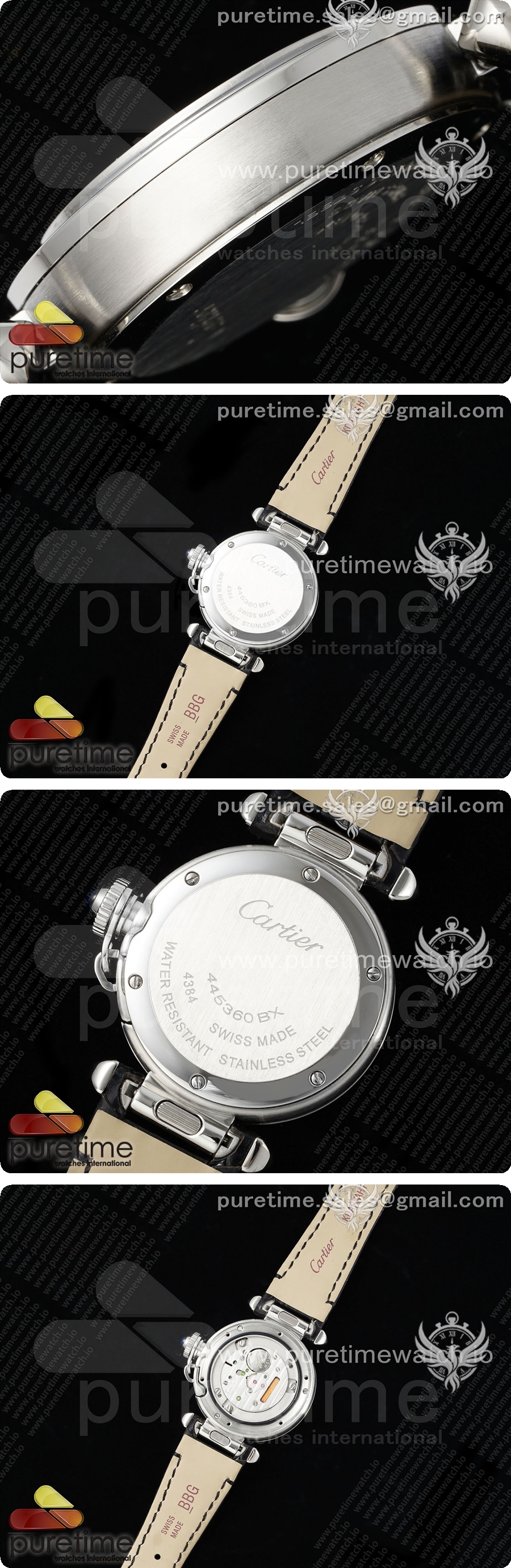 까르띠에 파샤 30mm 스테인리스 스틸 AF 1:1 베스트 에디션 화이트 텍스처 다이얼 블랙 가죽 스트랩 Jaq 쿼츠 시계 상세이미지 4