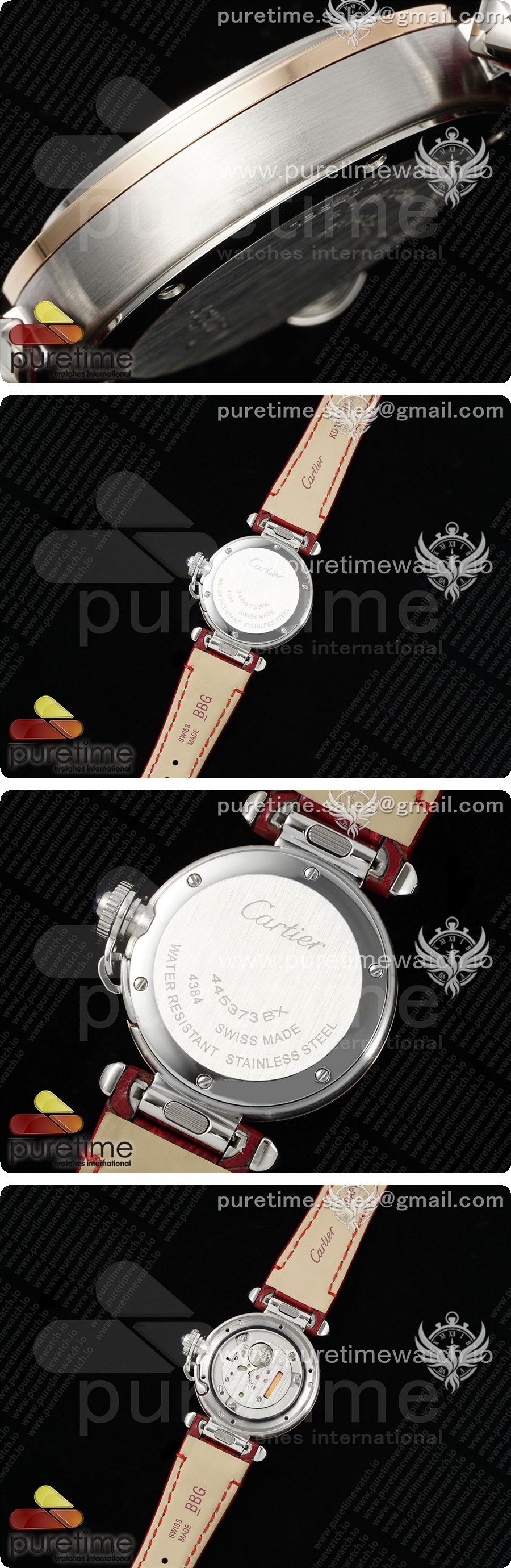 까르띠에 파샤 30mm 실버/로즈골드 AF 1:1 베스트 에디션 화이트 텍스처 다이얼 레드 가죽 스트랩 Jaq 쿼츠 상세이미지 4