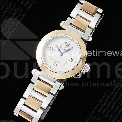 까르띠에 파샤 30mm 실버/로즈골드 AF 1:1 베스트 에디션 화이트 텍스처 다이얼 SS/RG 브레이슬릿 Jaq 쿼츠 시계