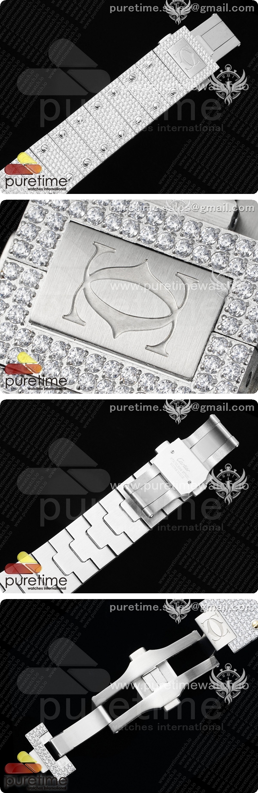 까르띠에 산토스 40mm 풀 다이아몬드 스테인리스 스틸 TWF 베스트 에디션 블루 로마 숫자 다이얼 브레이슬릿 미요타 8215 상세이미지 8