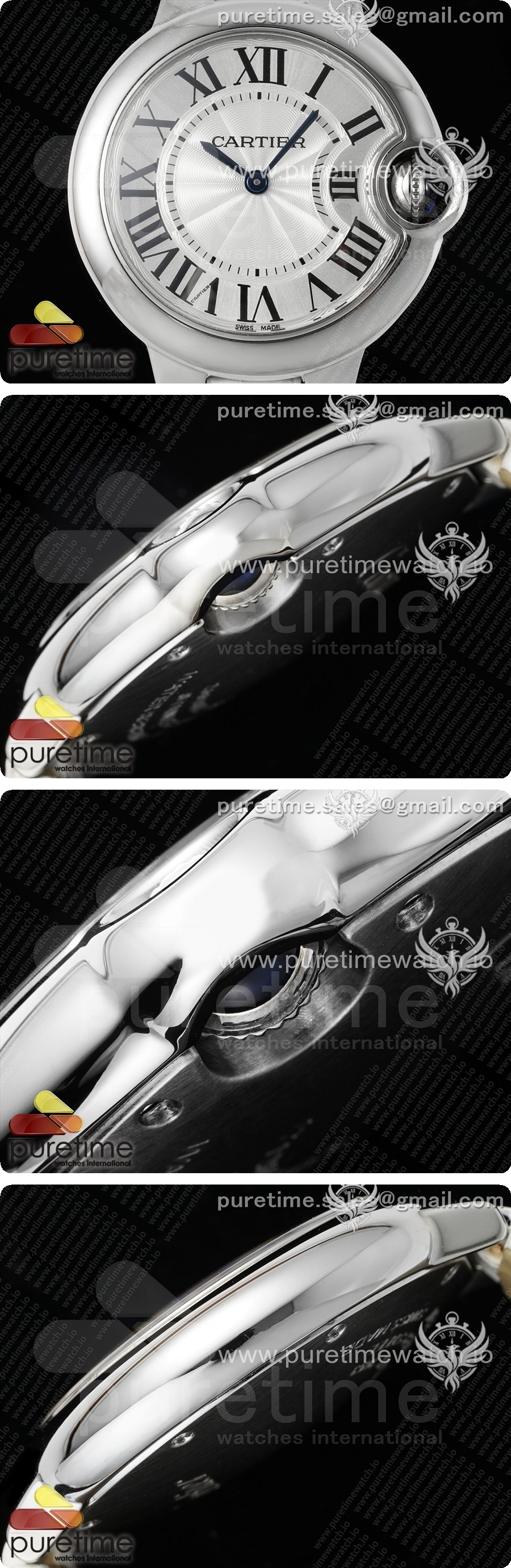 까르띠에 발롱 블루 여자 33mm 스테인리스 스틸 화이트 텍스처 다이얼 화이트 가죽 스트랩 론다 쿼츠 시계 상세이미지 3