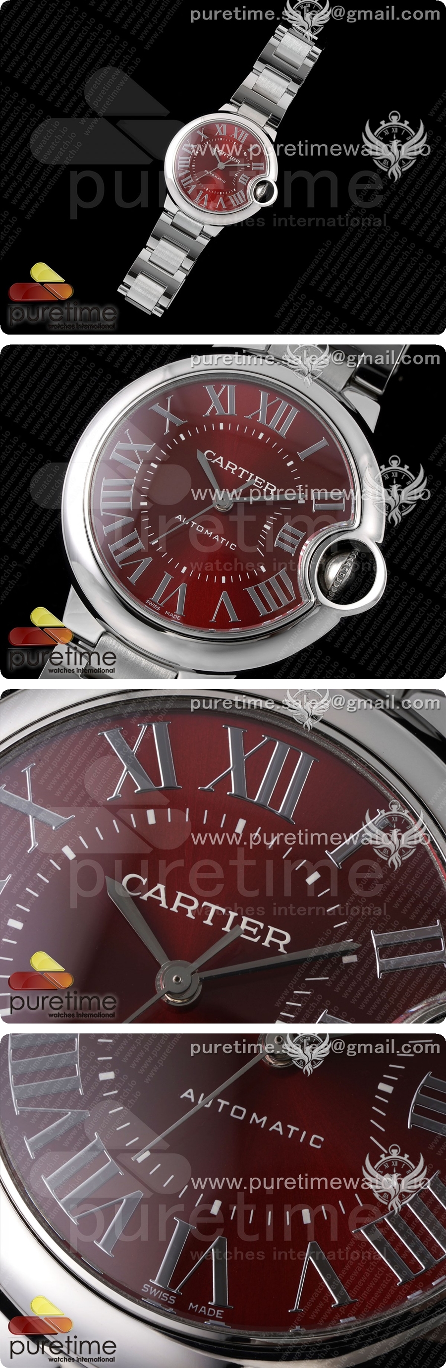 까르띠에 발롱블루 여자 33mm 스테인리스 스틸 AF 1:1 레드 다이얼 SEIKO NH05A 상세이미지 2