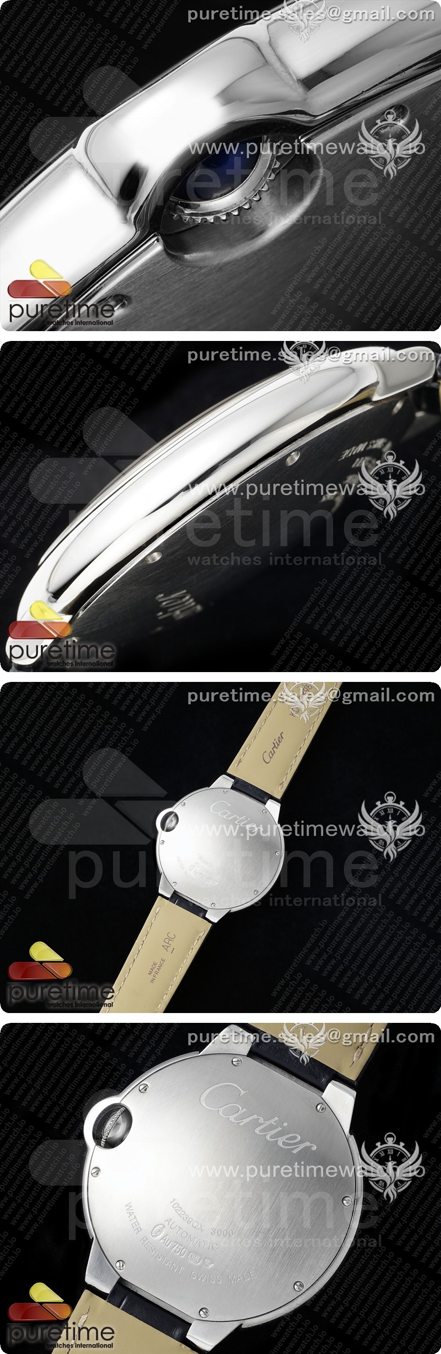 까르띠에 발롱블루 42mm 스테인리스 스틸 AF 1:1 블랙 텍스처 다이얼 블랙 가죽 스트랩 A2824 V5 상세이미지 4
