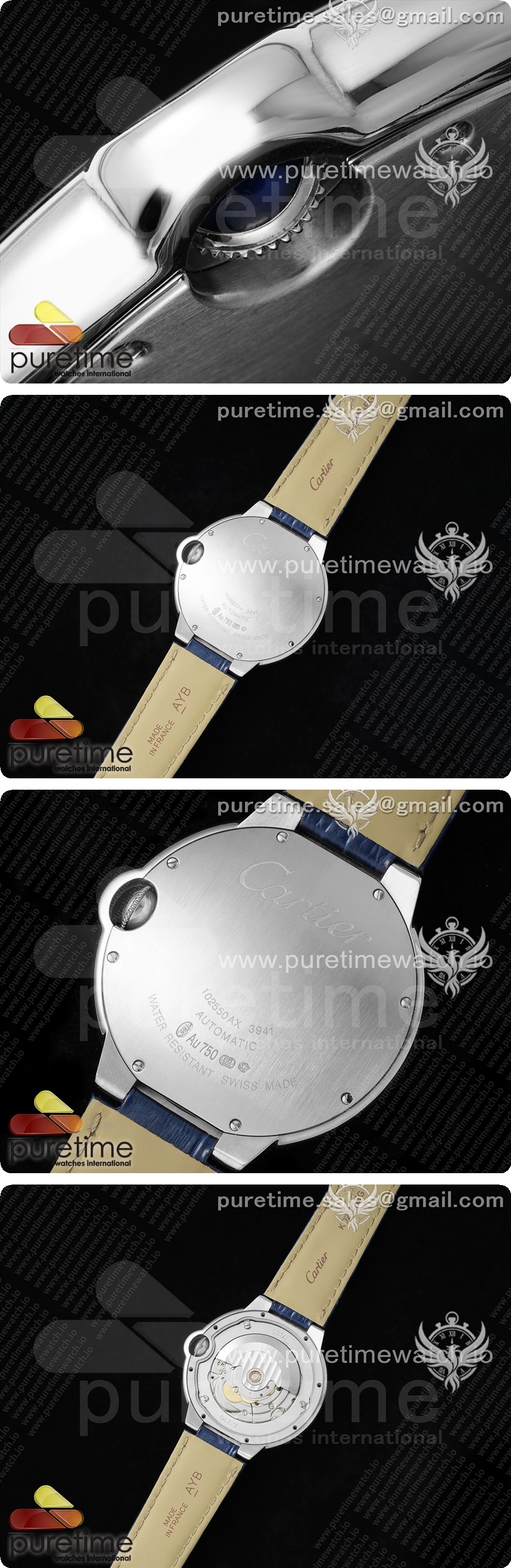 까르띠에 발롱블루 42mm 스테인리스 스틸 AF 1:1블루 텍스처 다이얼, 블루 가죽 스트랩 A2824 V5 상세이미지 4