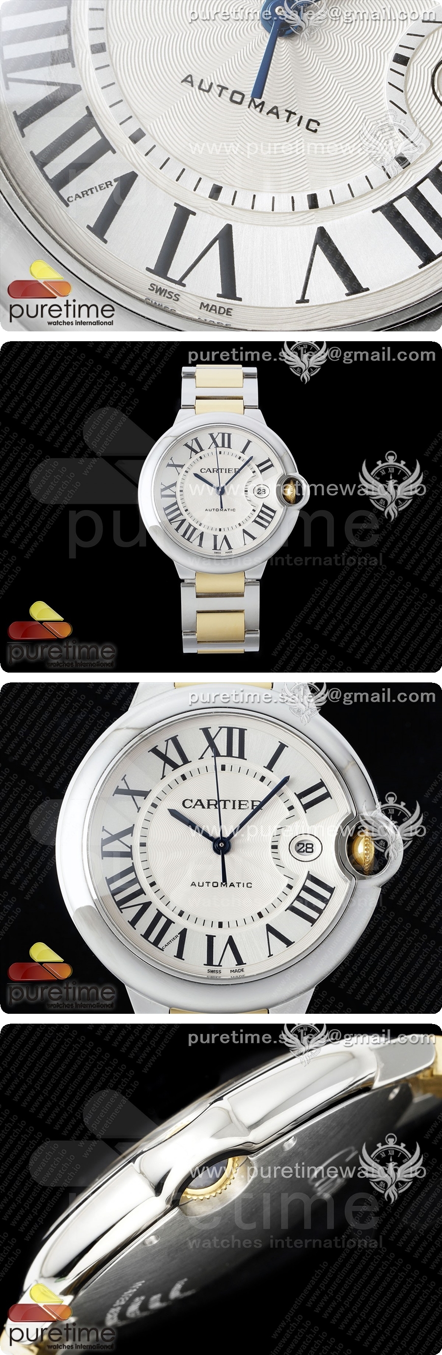 까르띠에 발롱블루 42mm 스테인레스 스틸/옐로우골드 AF 1:1 화이트 텍스처 다이얼, A2824 V5 상세이미지 3