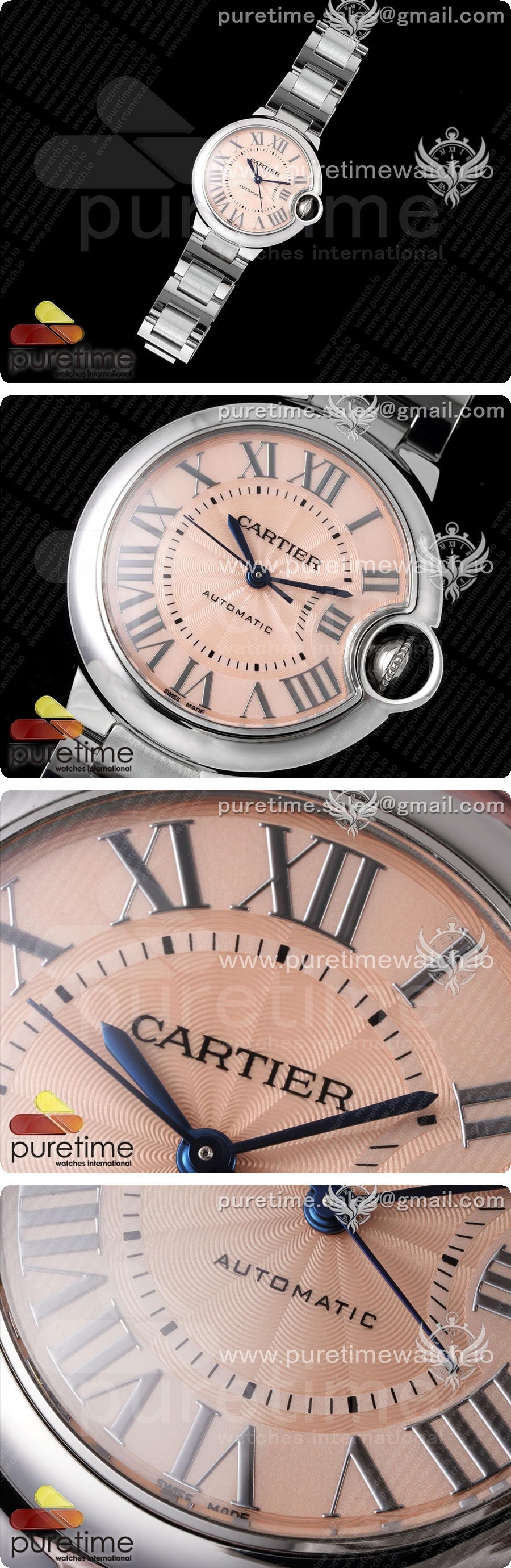 까르띠에 발롱블루 33mm 여자 스테인리스 스틸 AF 핑크 다이얼, 세이코 NH05A 상세이미지 2