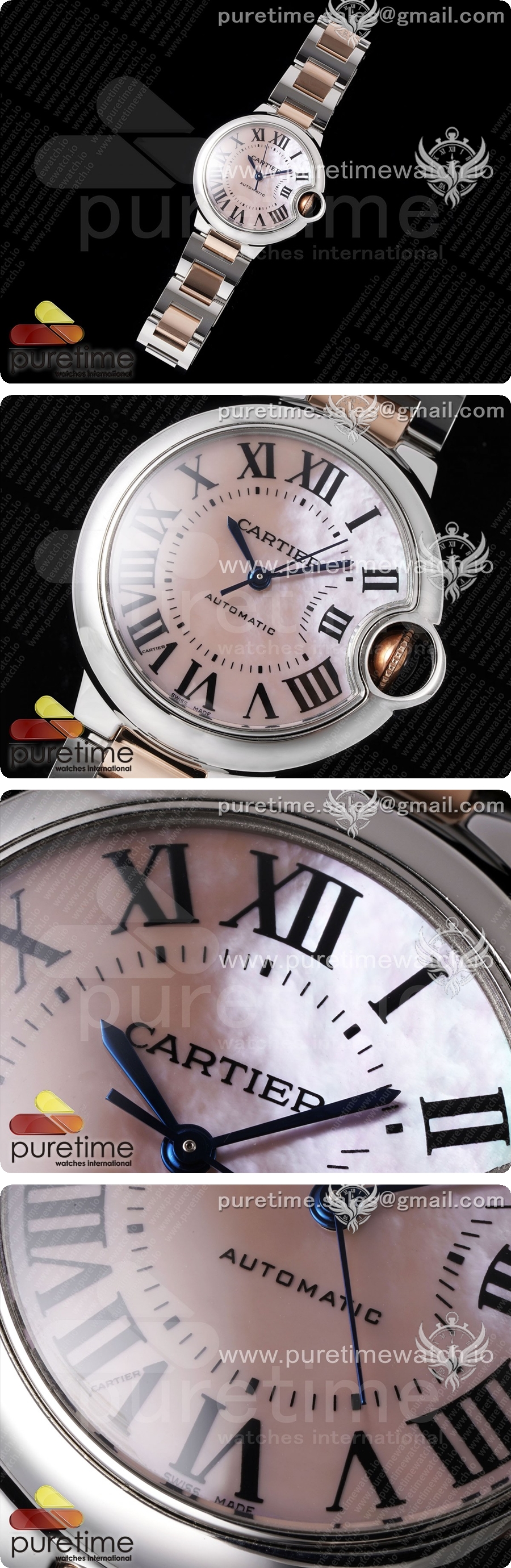 까르띠에 발롱블루 33mm 스테인레스 스틸/로즈골드 AF 1:1 핑크 자개 다이얼, SEIKO NH05A 상세이미지 2