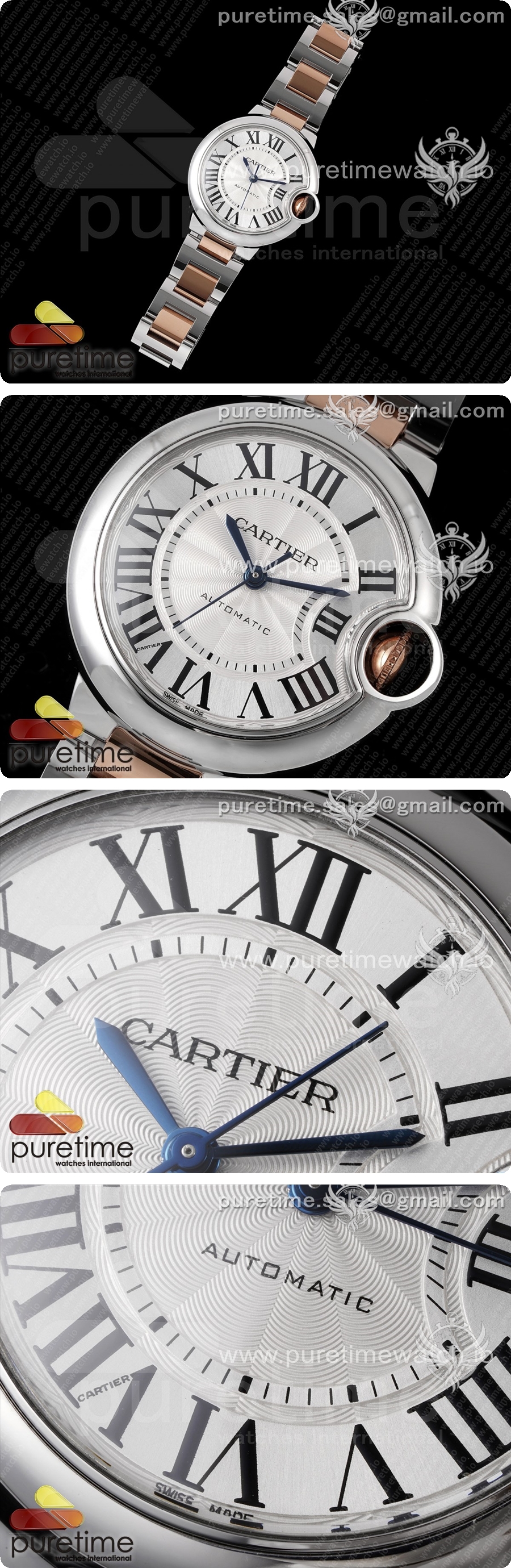 까르띠에 발롱블루 33mm 스테인레스 스틸/로즈골드 AF 1:1 실버 다이얼, SEIKO NH05A 상세이미지 2