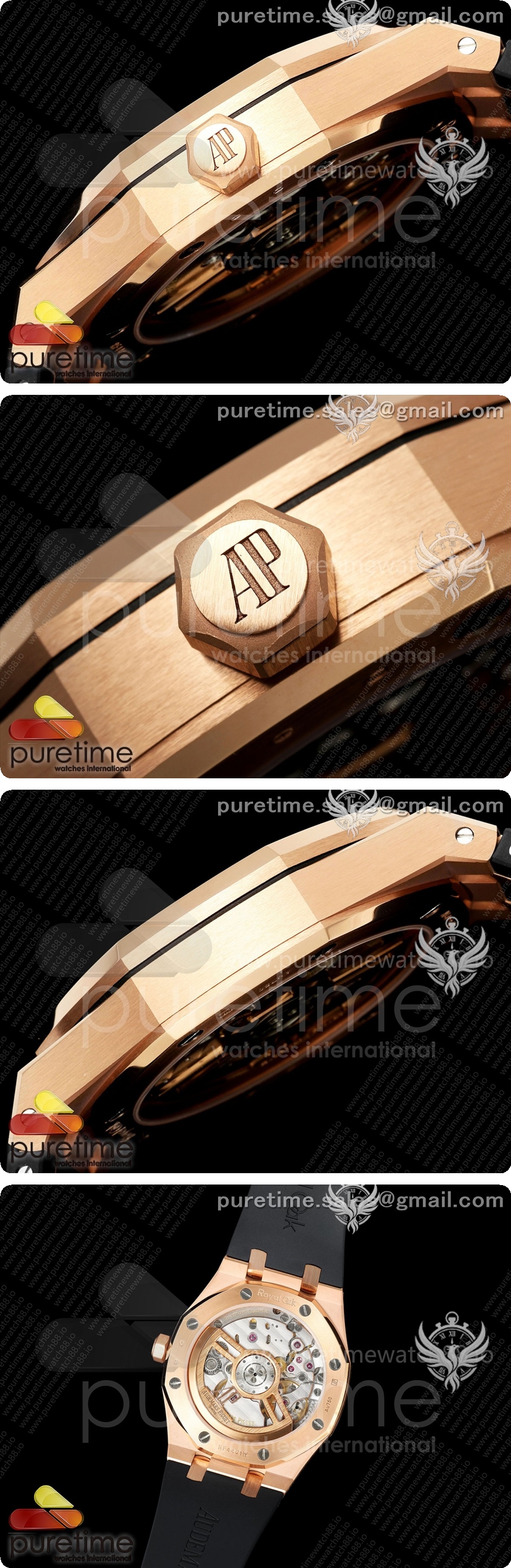 오데마피게 로얄 오크 41mm 15500 로즈골드 DDF 1:1 블랙 다이얼 블랙 러버 스트랩 DD4302 슈퍼 클론 상세이미지 4