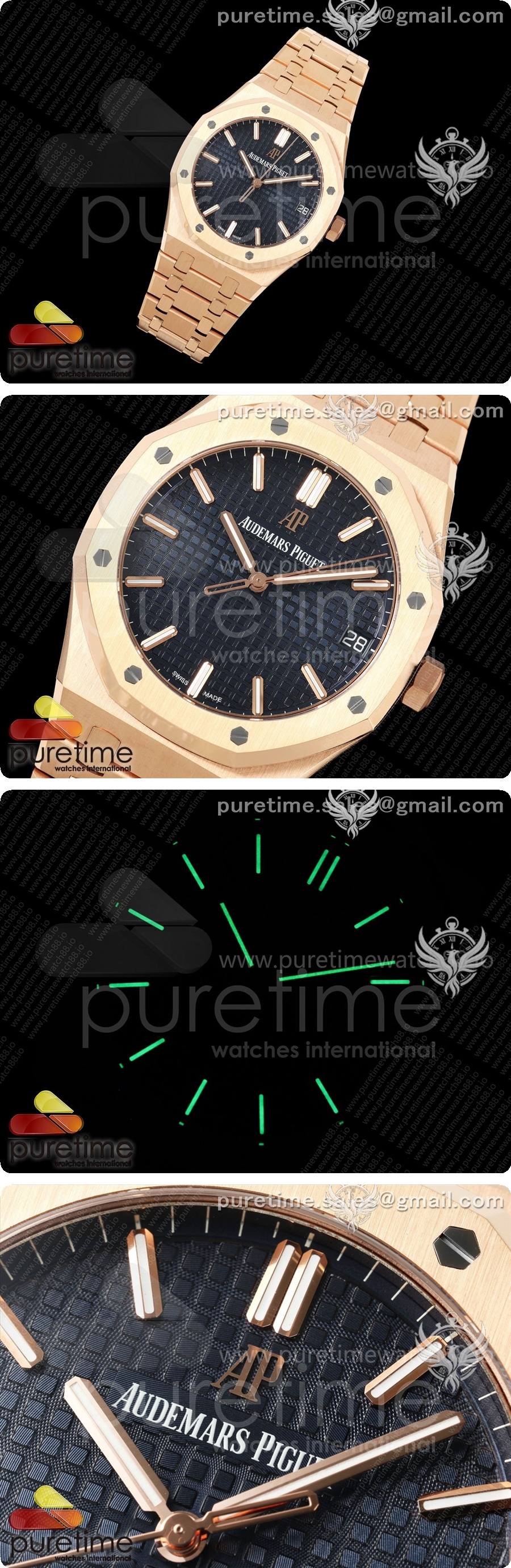 오데마피게 로얄 오크 41mm 15500 로즈골드 DDF 1:1 블루 다이얼, 로즈골드 브레이슬릿, DD4302 슈퍼 클론 상세이미지 2