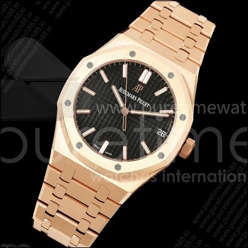 오데마피게 로얄 오크 41mm 15500 로즈골드 DDF 1:1 블랙 다이얼, 로즈골드 브레이슬릿, DD4302 슈퍼 클론